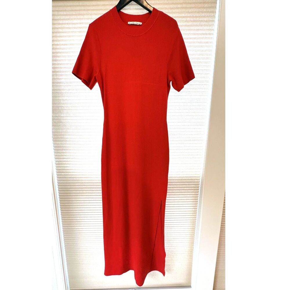 Abercrombie & Fitch Short Sleeve Maxi Sweater Dress Vivid Red Size Small Tall